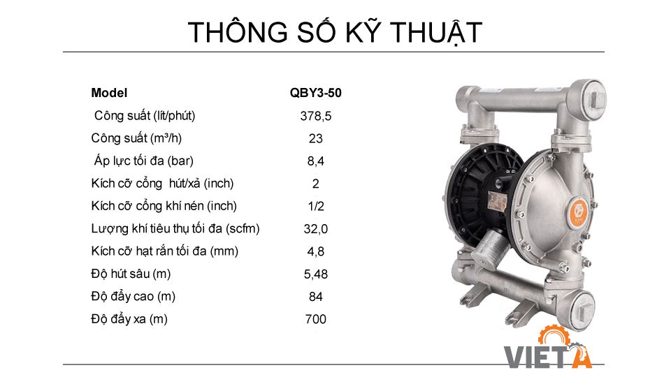 Bơm màng GODO QBY3-50P thân Inox