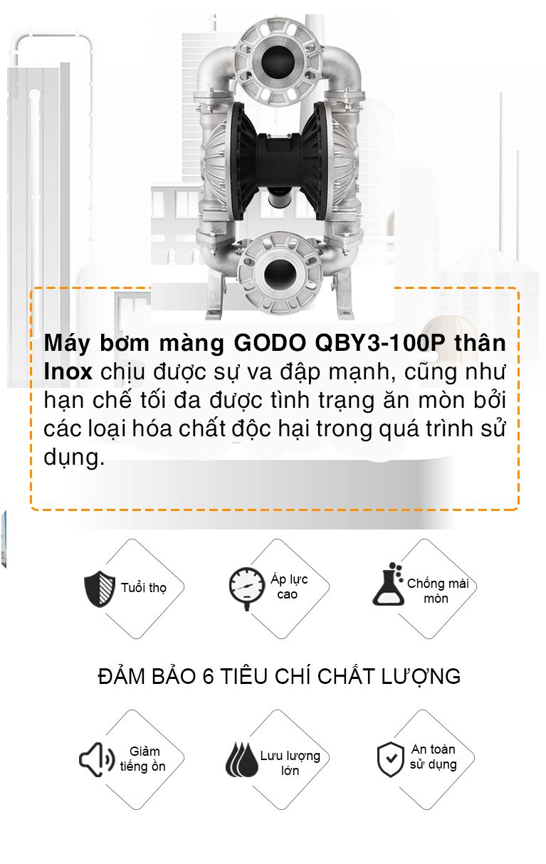 Bơm màng GODO QBY3-100P thân Inox