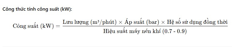 công thức tính công suất khi chọn máy nén khí