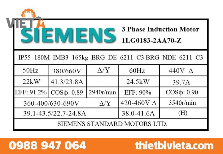 Thông số kỹ thuật motor 3 pha