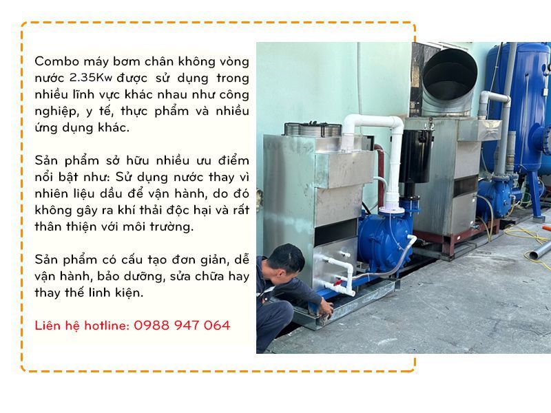 Combo máy bơm chân không vòng nước 2.35kw