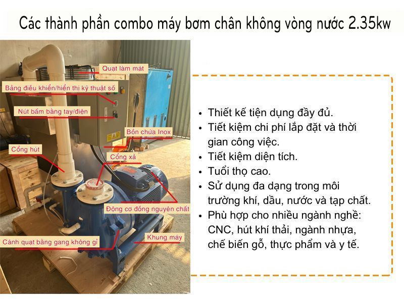 Combo máy bơm chân không vòng nước 2.35kw