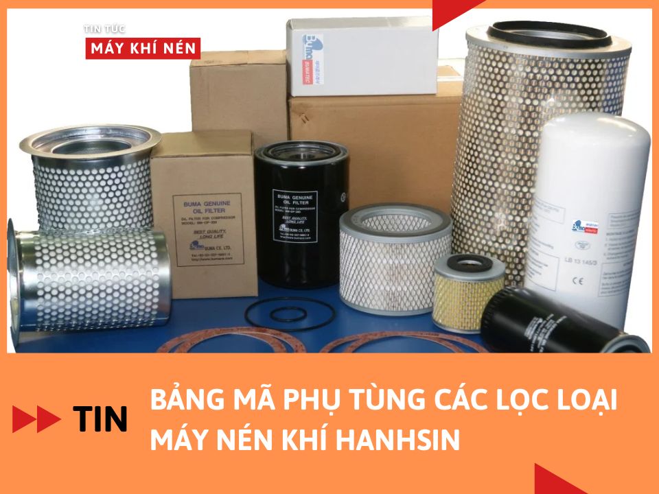 Bảng mã phụ tùng các lọc loại máy nén khí Hanhsin