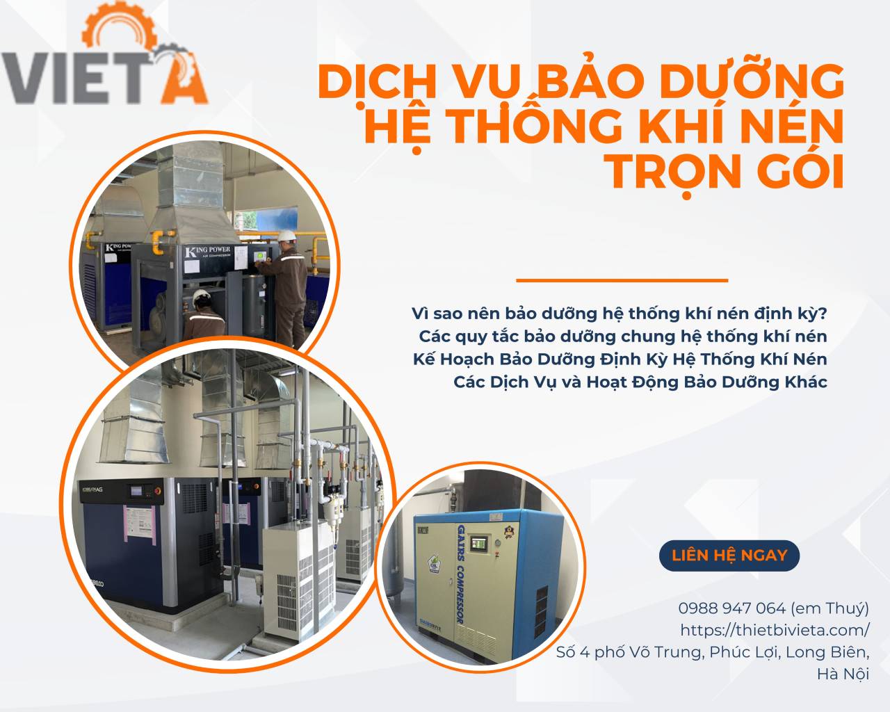 Dịch vụ bảo dưỡng hệ thống khí nén trọn gói, uy tín