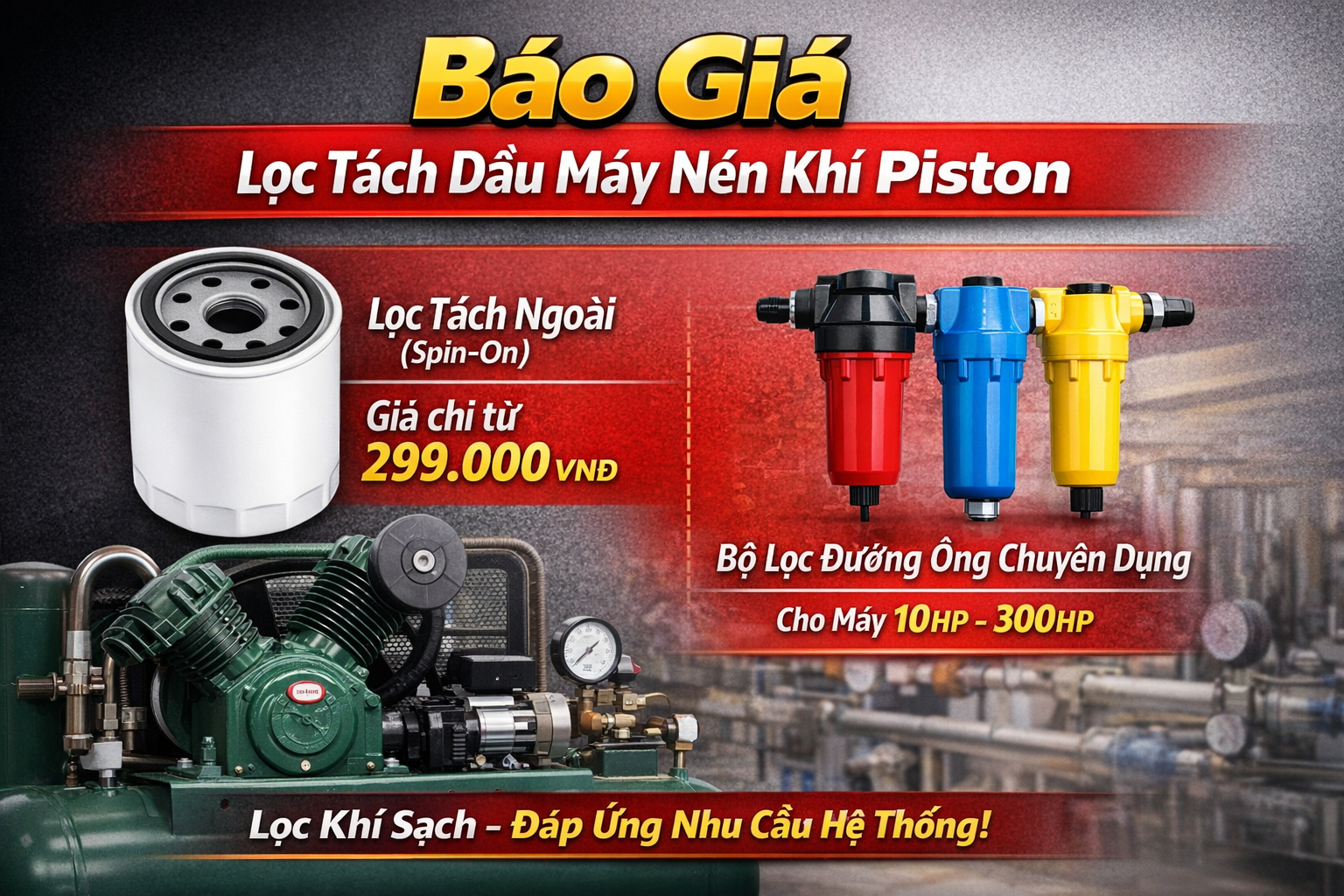 Báo giá lọc tách dầu máy nén khí pison