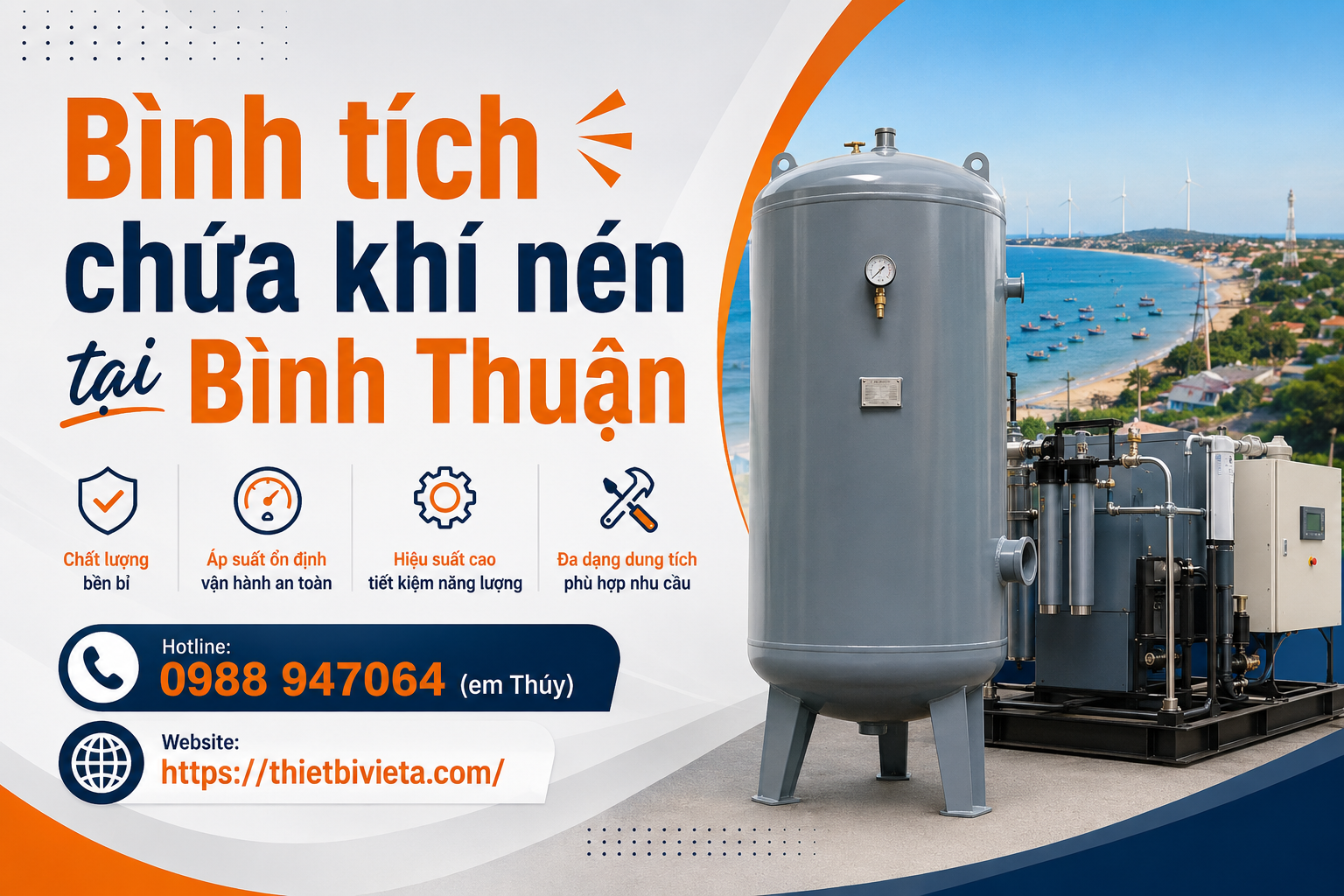 Bình tích chứa khí nén tại Bình Thuận, giá tại xưởng sản xuất