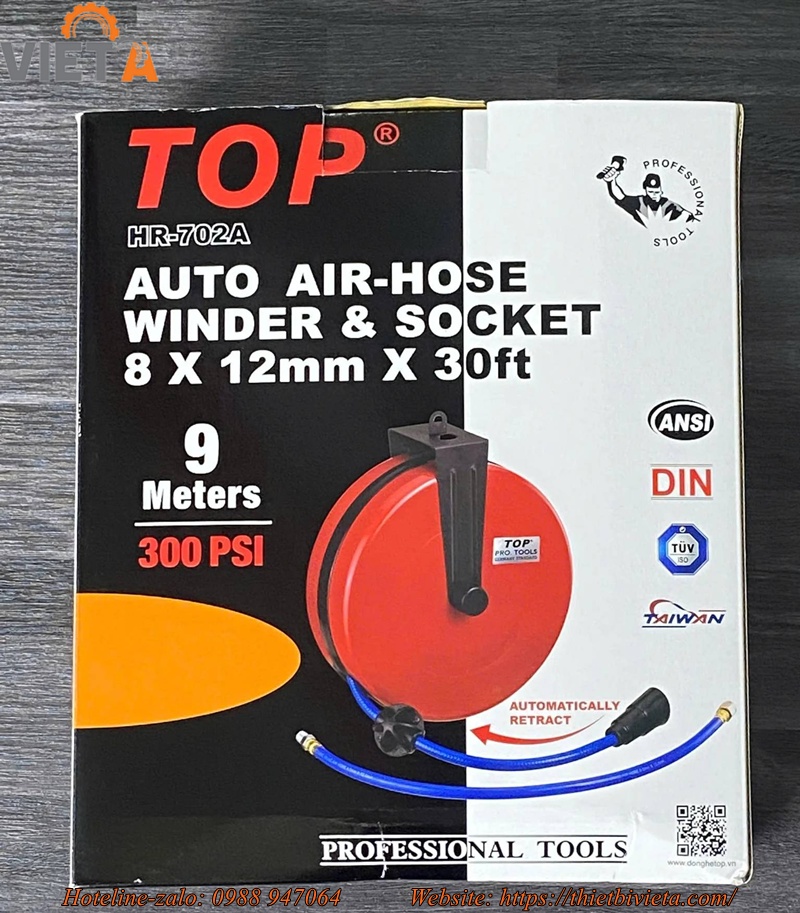 Cuộn dây hơi treo tự rút 9m TOP HR-702A