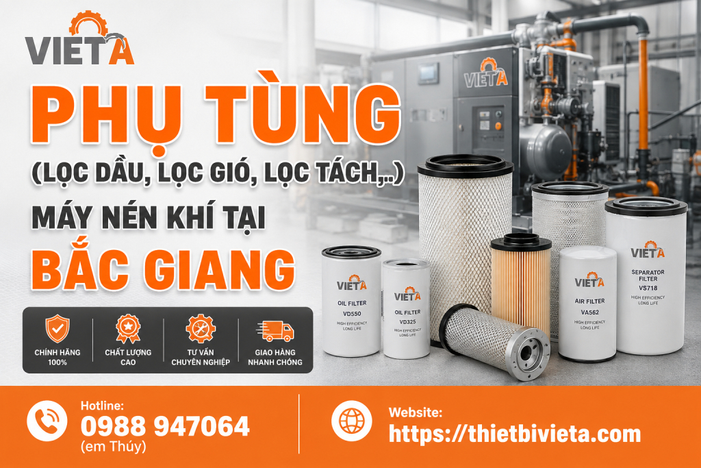 Tổng kho bán phụ tùng (lọc dầu, lọc gió, lọc tách,..) máy nén khí tại Bắc Giang chính hãng