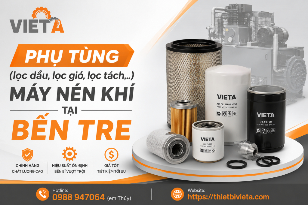 Tổng kho bán phụ tùng (lọc dầu, lọc gió, lọc tách,..) máy nén khí tại Bến Tre chính hãng