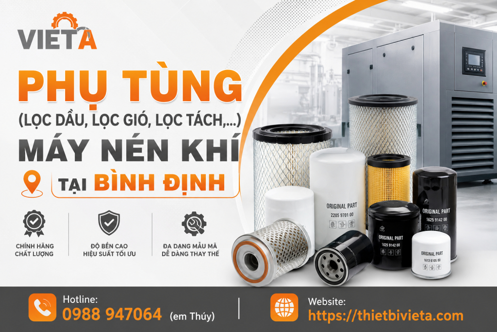 Tổng kho bán phụ tùng (lọc dầu, lọc gió, lọc tách,..) máy nén khí tại Bình Định chính hãng