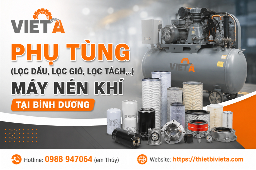 Tổng kho bán phụ tùng (lọc dầu, lọc gió, lọc tách,..) máy nén khí tại Bình Dương chính hãng