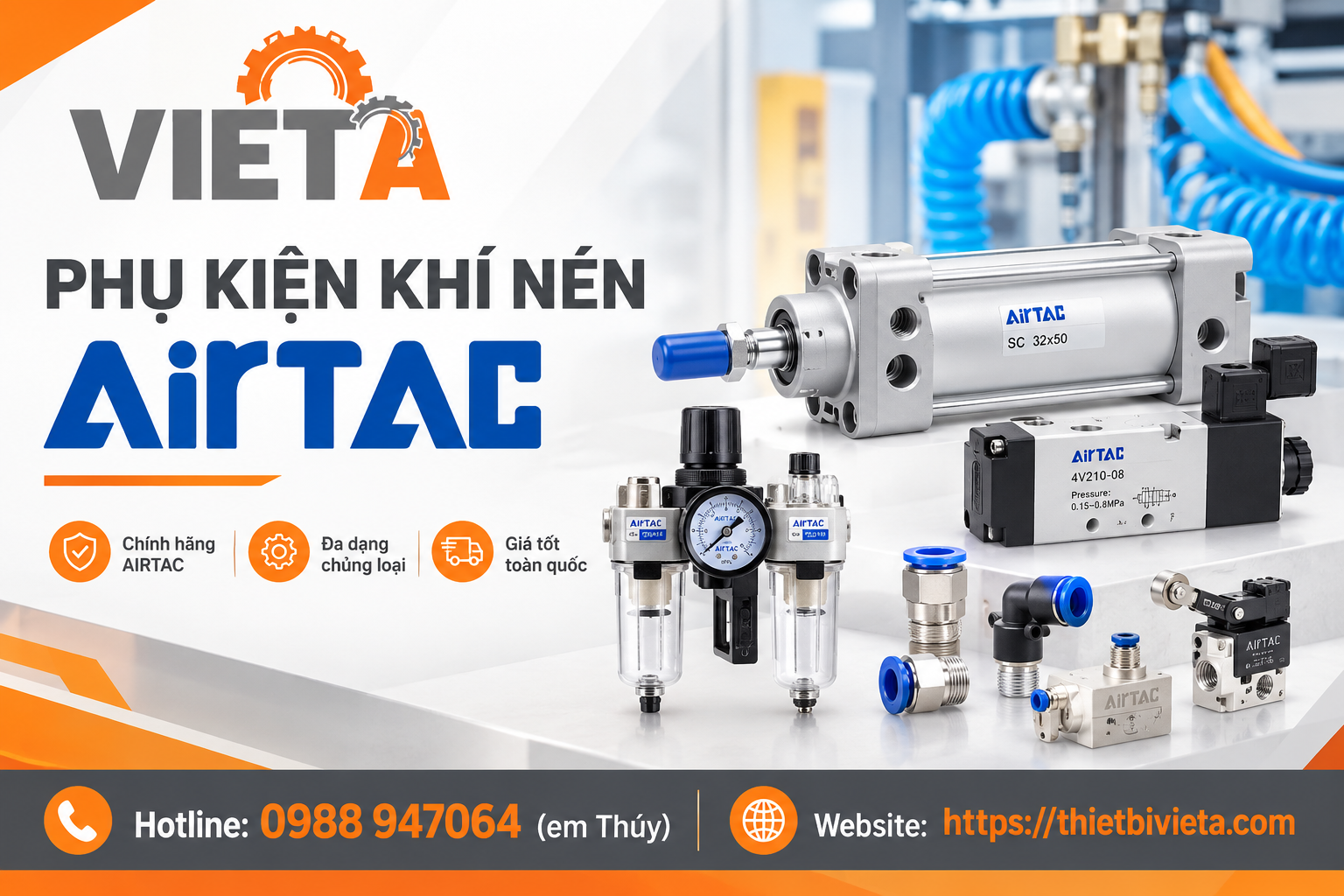 Phụ kiện khí nén Airtac Chính Hãng, Hàng Sẵn Kho Tại Hà Nội, TPHCM ship toàn quốc