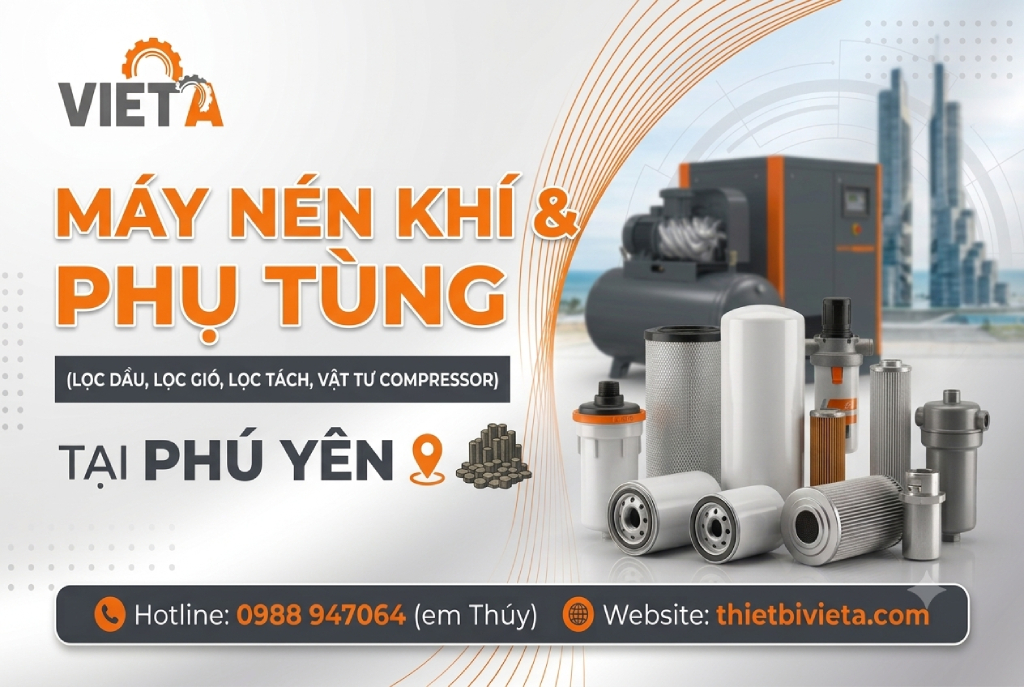Tổng kho bán phụ tùng (lọc dầu, lọc gió, lọc tách,..) máy nén khí tại Phú Yên chính hãng