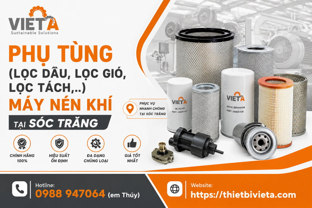 Tổng kho bán phụ tùng (lọc dầu, lọc gió, lọc tách,..) máy nén khí tại Sóc Trăng chính hãng
