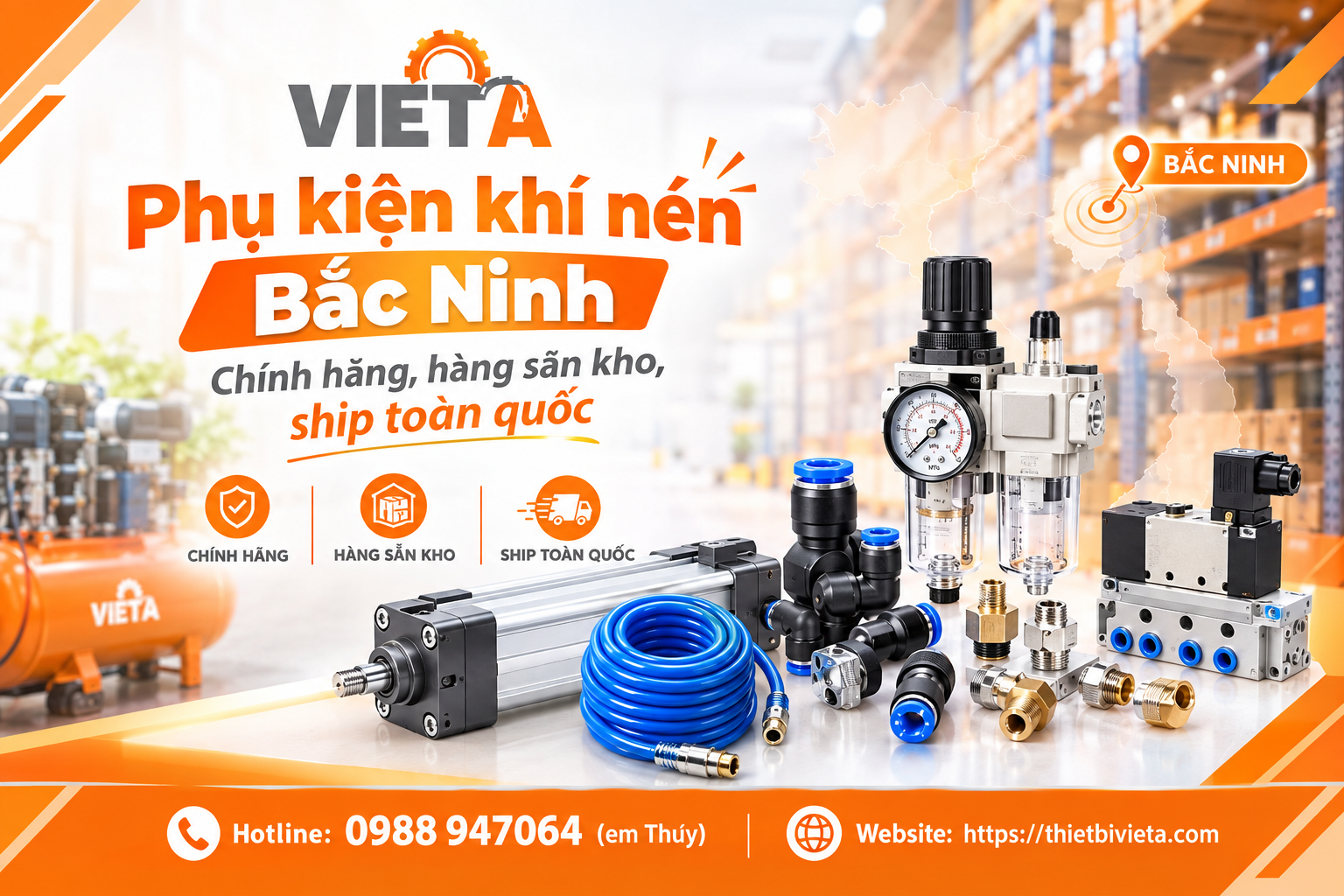 Phụ kiện khí nén tại Bắc Ninh chính hãng, hàng sẵn kho, ship toàn quốc